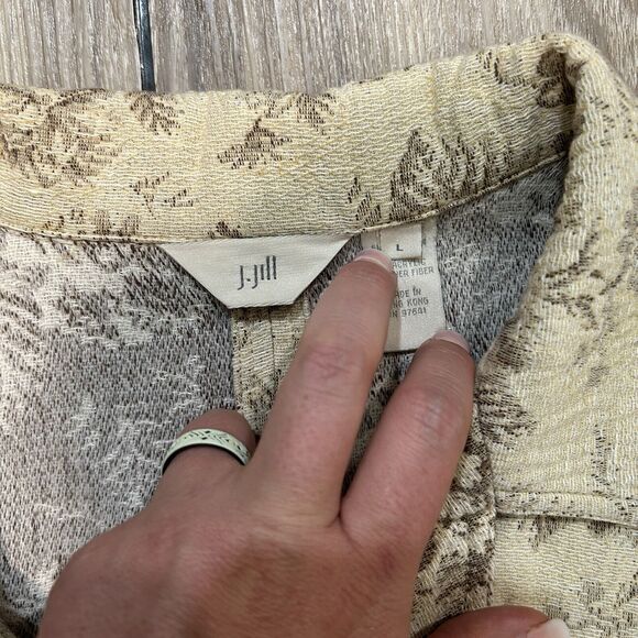 J Jill Womens Blazer Large Beige Floral Pockets Button Up Tapestry Church Office - Picture 5 of 12